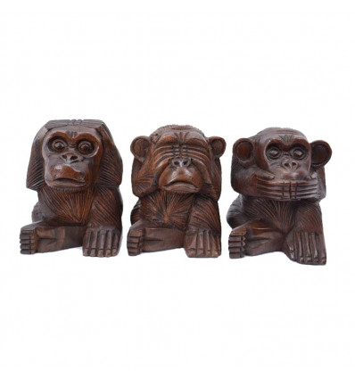 The 3 wise monkeys. Statues solid wood brown H15cm