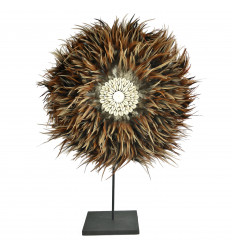 Juju Hat Handmade with Feathers and Shells Brown ø40cm on foot