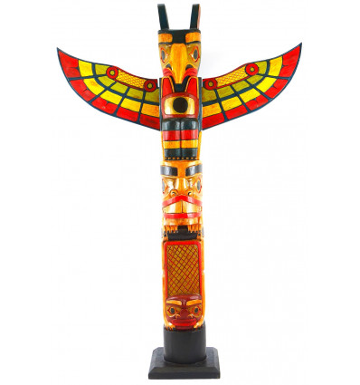 Grand totem indien multicolore 100cm en bois massif avec figurine aigle