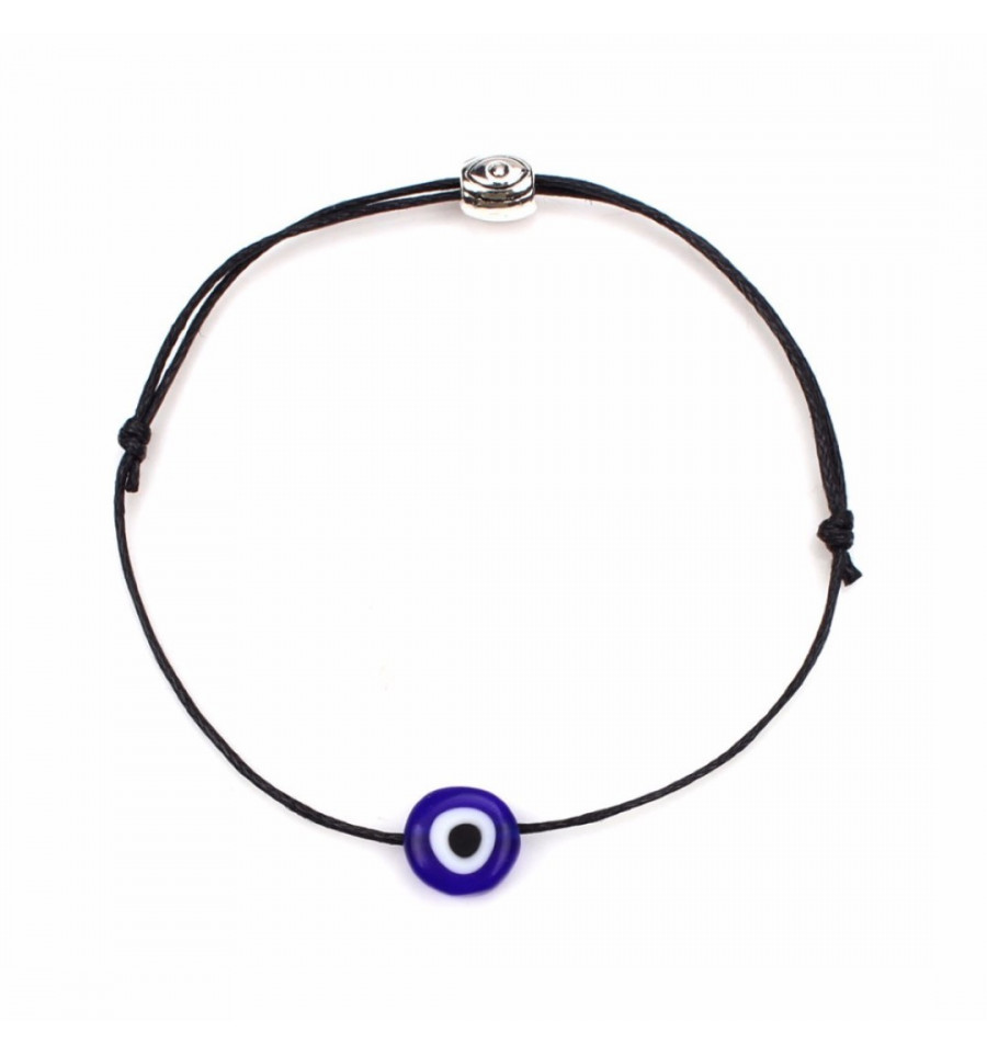 Bracelet noir Réglable pour Adultes et Enfants avec Amulette oeil turc bleu