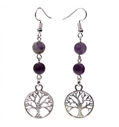 Amethyst and Fluorite Earrings with Tree of Life