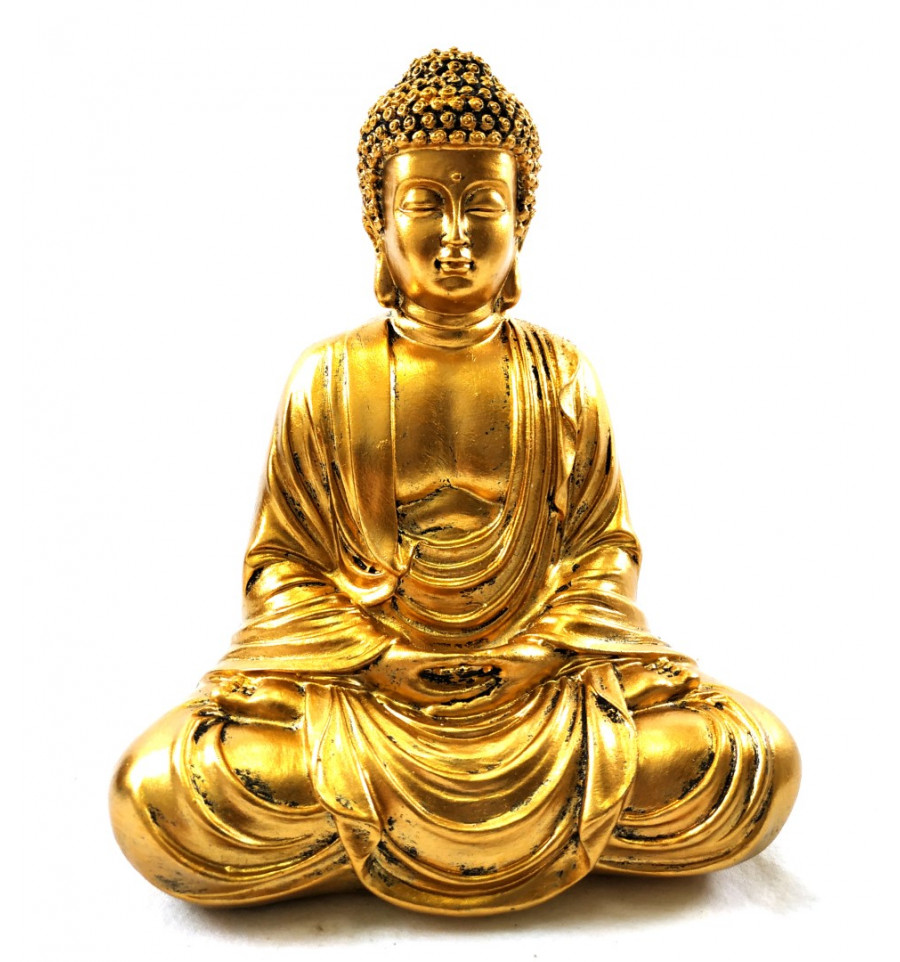 Statue Seated Buddha in gilded 20cm, create an Altar, Buddhist Zen.