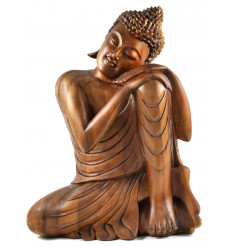 Seduta Statua di Buddha h40cm - Legno massello intagliato a mano.