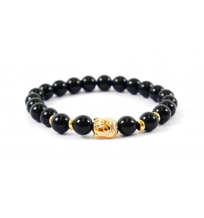 Bracelet in Onyx natural + pearl Buddha golden. Free shipping. 