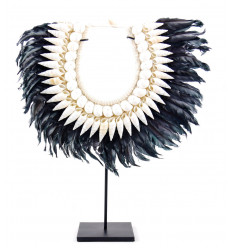 Collar Papuan in black feathers and white shells. Decorating with Bohemian chic