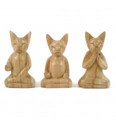 Lot de 3 statuettes famille chats et chaton en bois artisanat Bali 