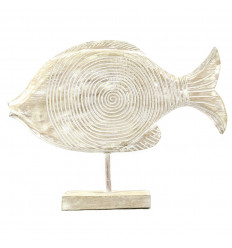 Statue Fish White Wood Brushed 26cm Manufactured Artisanalement