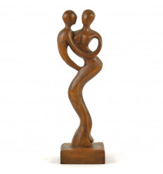Statua su una Base in Legno di colore Marrone amorevole Coppia 30cm