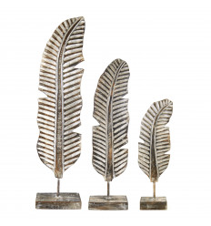 3 Sculptures Banana Leaves in Wood Brown Brushed White Small Medium Large
