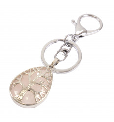 Porte-clefs / bijou de sac Quartz rose naturel - Arbre de vie