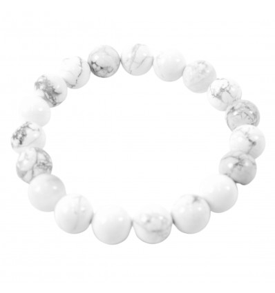 Bracelet Lithothérapie perles 10mm en Howlite naturelle -Ancrage, relaxation, méditation.