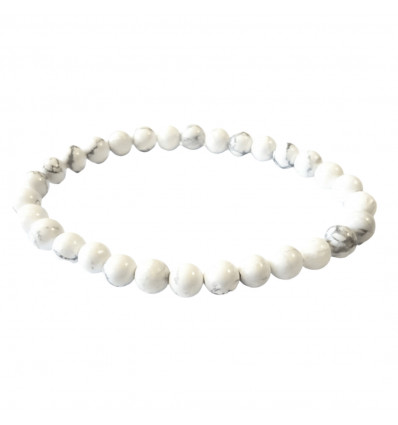 Bracelet Lithothérapie perles 6mm en Howlite naturelle -Ancrage, relaxation, méditation.