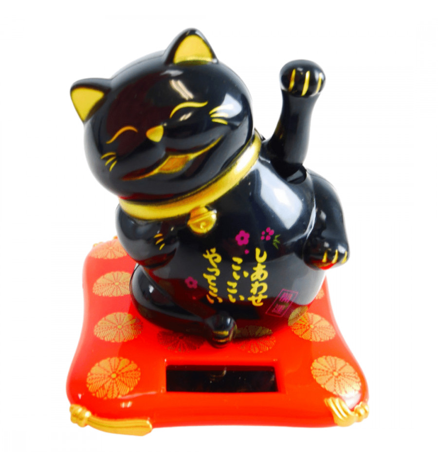 Maneki Neko Chat Asiatique Noir Chance Et Fortune Energie Solaire