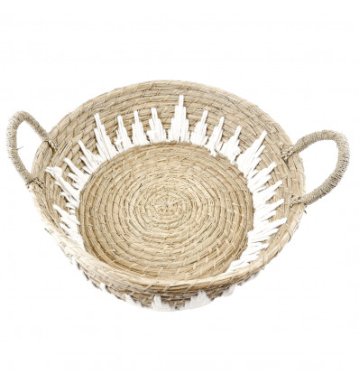 Large round abaca and macrame tray ø45cm - Ethnic chic table decoration