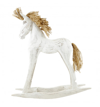 Cavallo a dondolo in legno 40cm - Finitura bianca sbiancata