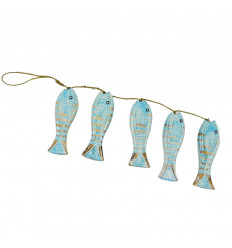 Decorative garland 5 blue wooden fish