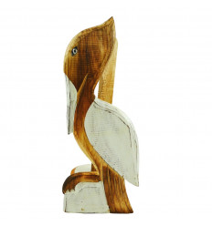 Pelican / Toucan Decorative Towel Holder White and Raw Wood front view