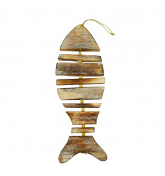 Pesce sospeso in legno galleggiante, vista frontale 52 cm