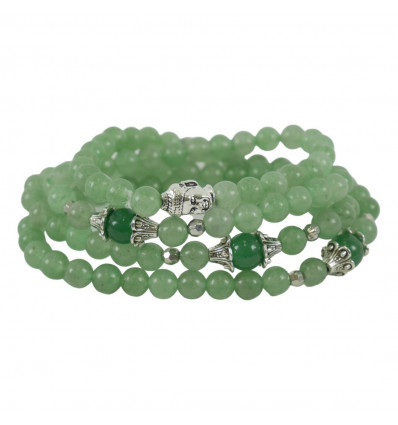 Tibetan mala bracelet 108 beads in green aventurine and buddha bead