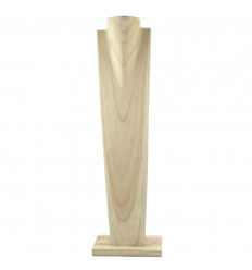 Ampio busto su base per collane/collane lunghe - Espositore in legno massello grezzo 80cm