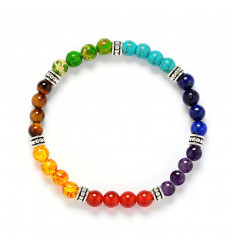 Silver bracelet with the colors of the 7 chakras - 6mm balls
