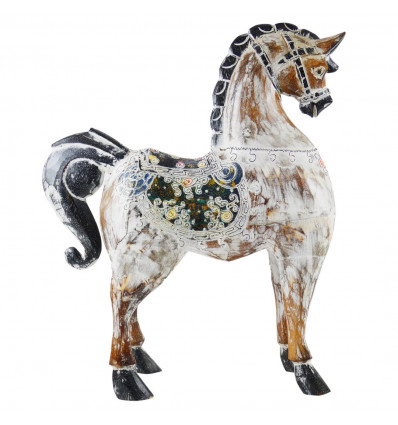 Hand-carved and painted wooden horse - 50cm table decoration - Size M - Profile view