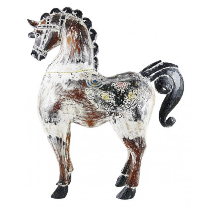 Cavallo in legno intagliato e dipinto a mano - Decorazione autoportante 63 cm - Taglia L - vista profilo