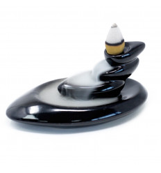 Pebble Decor Incense Fountain - Black Ceramic