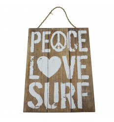 Targa decorativa da parete in legno "Peace, Love, Surf" 40x30cm