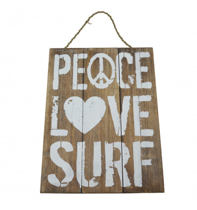 Plaque Déco Murale en Bois " Peace, Love, Surf " 40x30cm