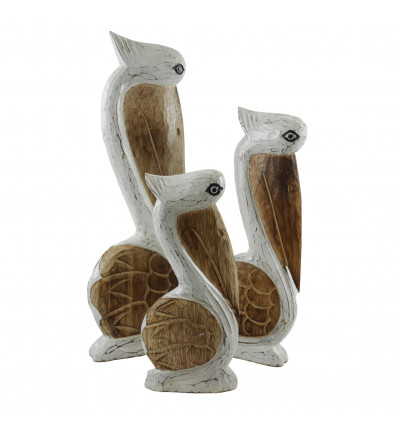 Set of 3 White Pelicans and Bleached Wood - Marine decoration