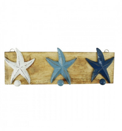 Patère 3 étoiles de mer tricolore en bois 40x14cm vue face
