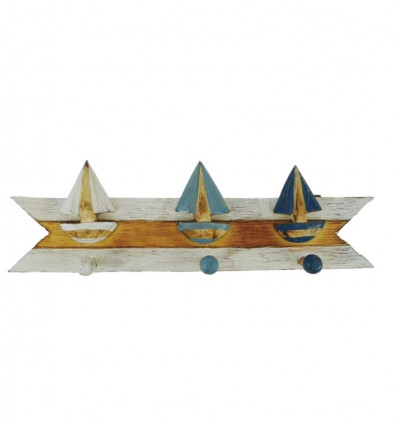 Appendiabiti per 3 barche in legno tricolore 45x14cm vista frontale