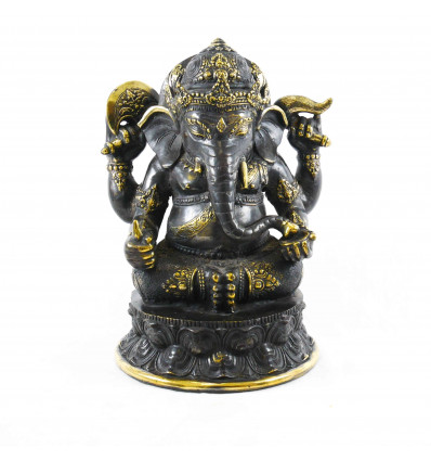 Grande Statue de Ganesh en Bronze Massif 31cm Assis en Position de Lotus. Pièce Unique