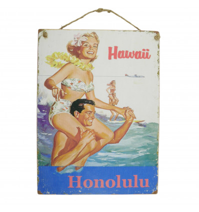 Handcrafted wooden wall plaque "Hawaii Honolulu" 40x30cm