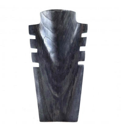 Buste Cranté en Bois Noir Vintage 25cm - Présentoir à Colliers