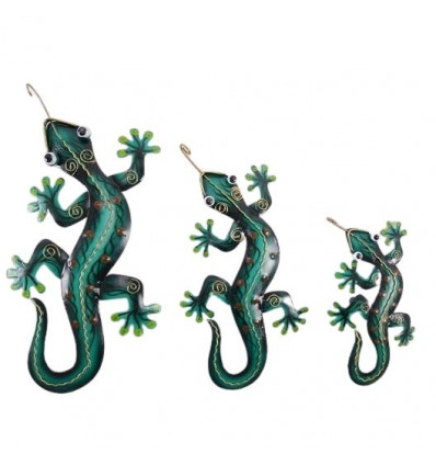 Set of 3 Handcrafted Wrought Iron Salamanders / Geckos. Wall decoration.