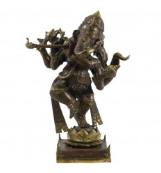 Large Statue of Ganesh Musician with 3 Heads in Solid Bronze 51cm. Unique piece