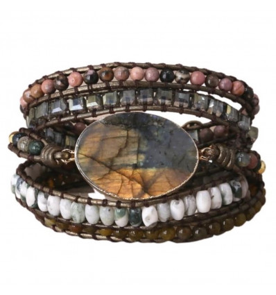 Multi-pierre leather Wrap bracelet - Labradorite