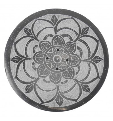 Porte-encens rond noir et blanc en Pierre à savon - Symbole mandala