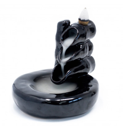 Black ceramic incense fountain - Bamboo decoration - basin