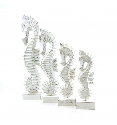 Lot of 4 white wooden seahorses - Marine decoration - profile
