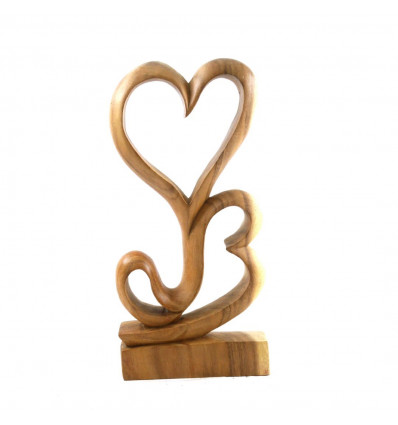 Statue 2 hearts made of 40cm raw wood - Homemade sculpture