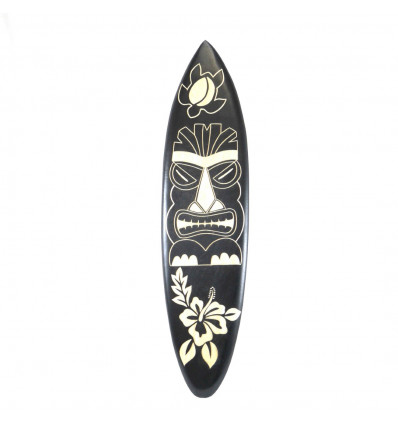 Grande planche de surf en bois - Décoration murale motif Tiki 100cm