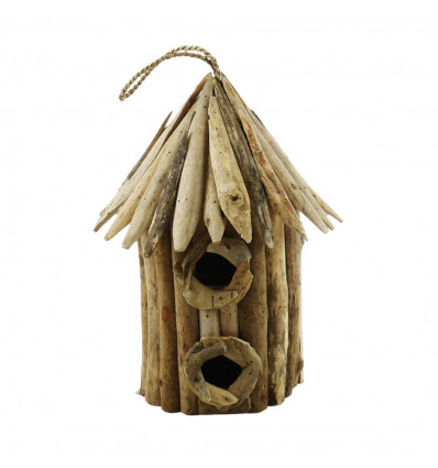 Grand nichoir à oiseaux en bois flotté - Décoration extérieure - face