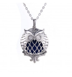 Aromatherapy necklace with perfume diffuser pendant, Owl/Chouette motif