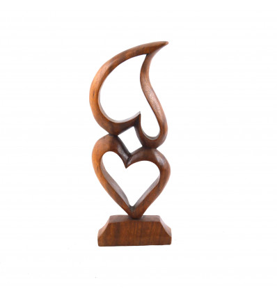 Coeurs en bois marron 30cm - Sculpture artisanale
