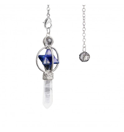 Pendule Merkaba en Lapis Lazuli et pointe Cristal de roche.