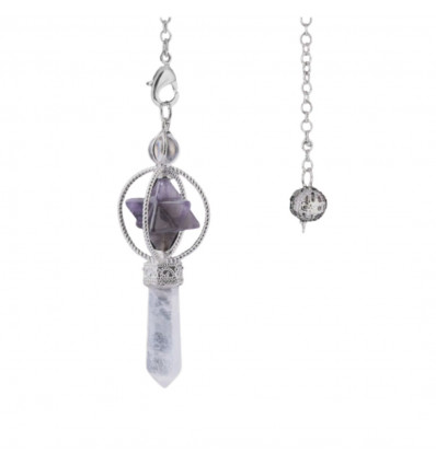 Merkaba Amethyst and Rock Crystal Pendulum