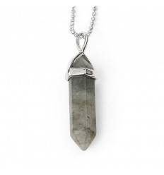 Silver necklace + pendant hexagonal tip Labradorite